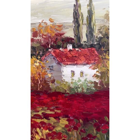 Framed Original Oil on Canvas Painting Tuscany Landscape with Red Poppies - Picture 3 of 7